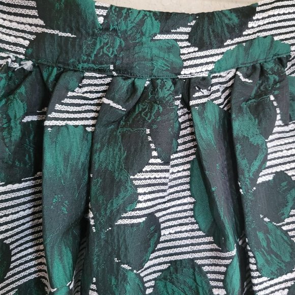 Womens Circle Skirt Spring Green Floral A-Line Pleated Skirt w/ Pockets M - Picture 6 of 8